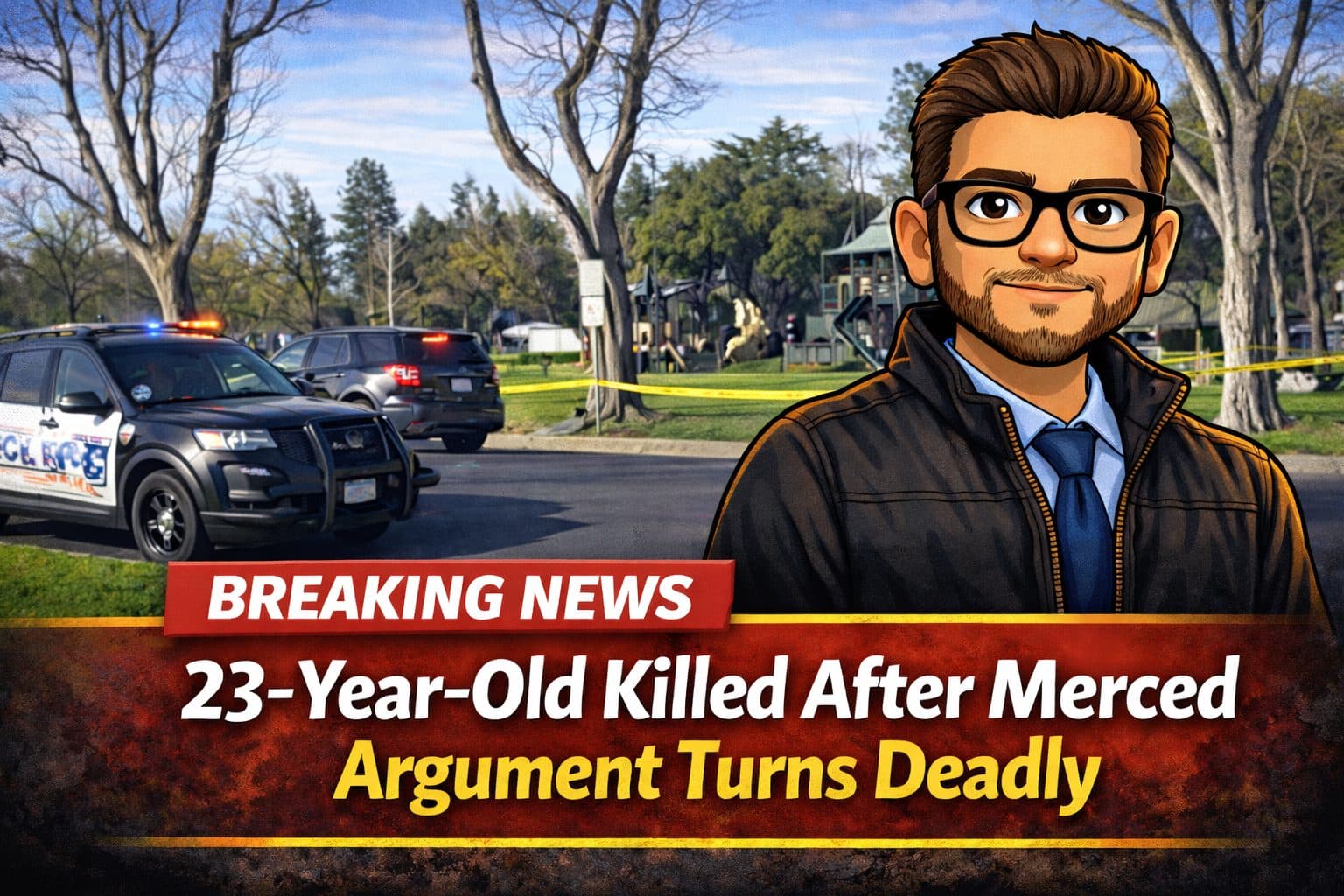 Police response at a Merced park after a shooting that killed a 23-year-old man