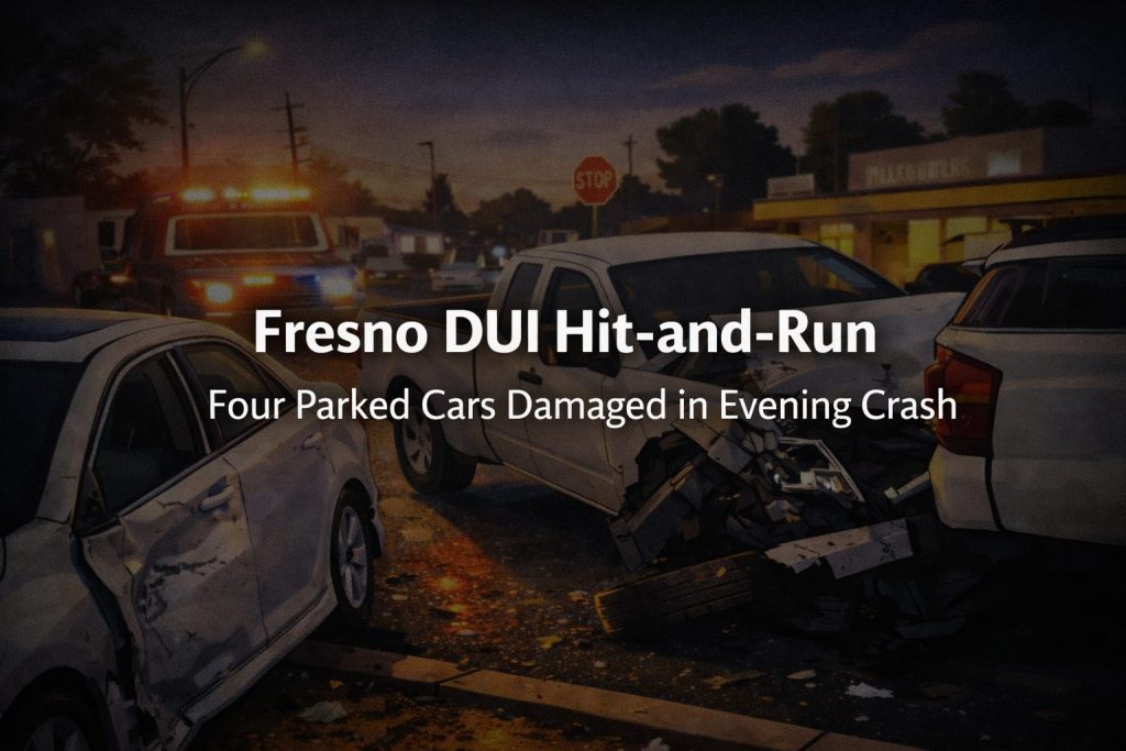 Police respond to DUI hit-and-run crash in Fresno where multiple parked cars were damaged