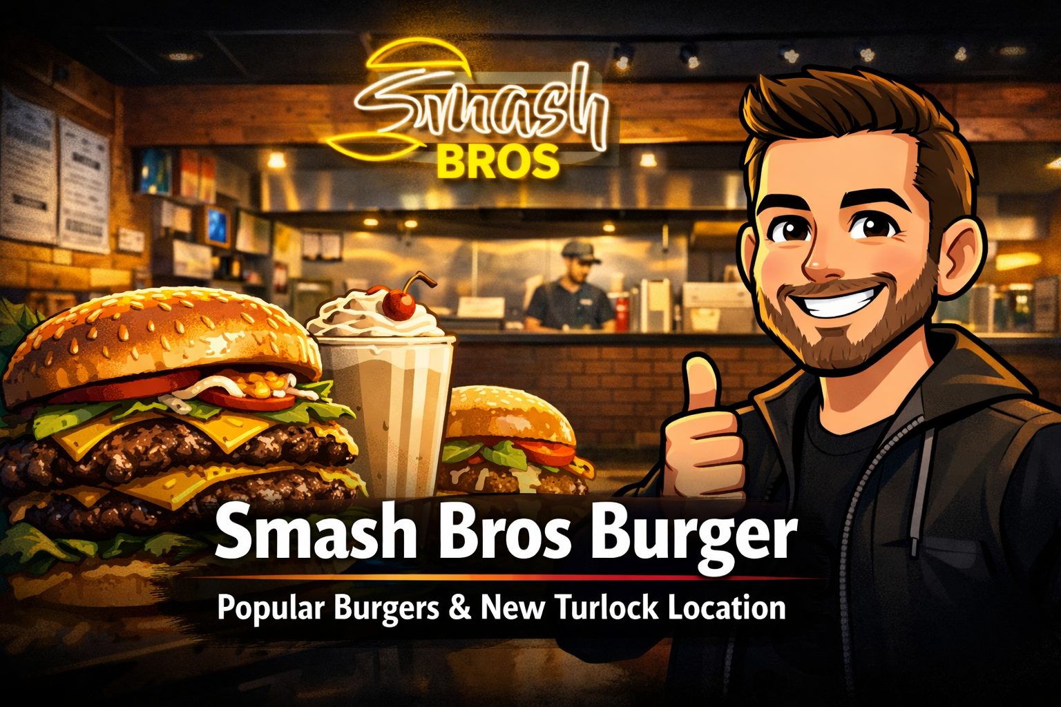 Smash Bros Burger storefront in Merced with signature smashburgers and milkshakes