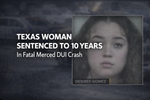 News graphic covering a fatal DUI crash sentencing in Merced, California