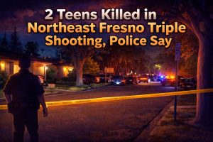Police lights graphic for story about northeast Fresno triple shooting that killed two teens