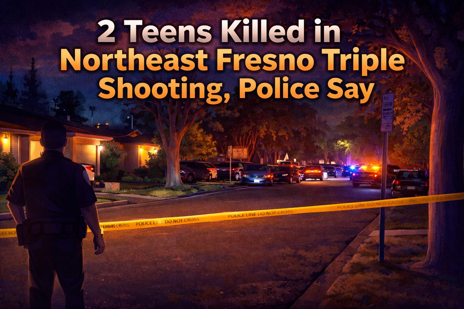 Police lights graphic for story about northeast Fresno triple shooting that killed two teens