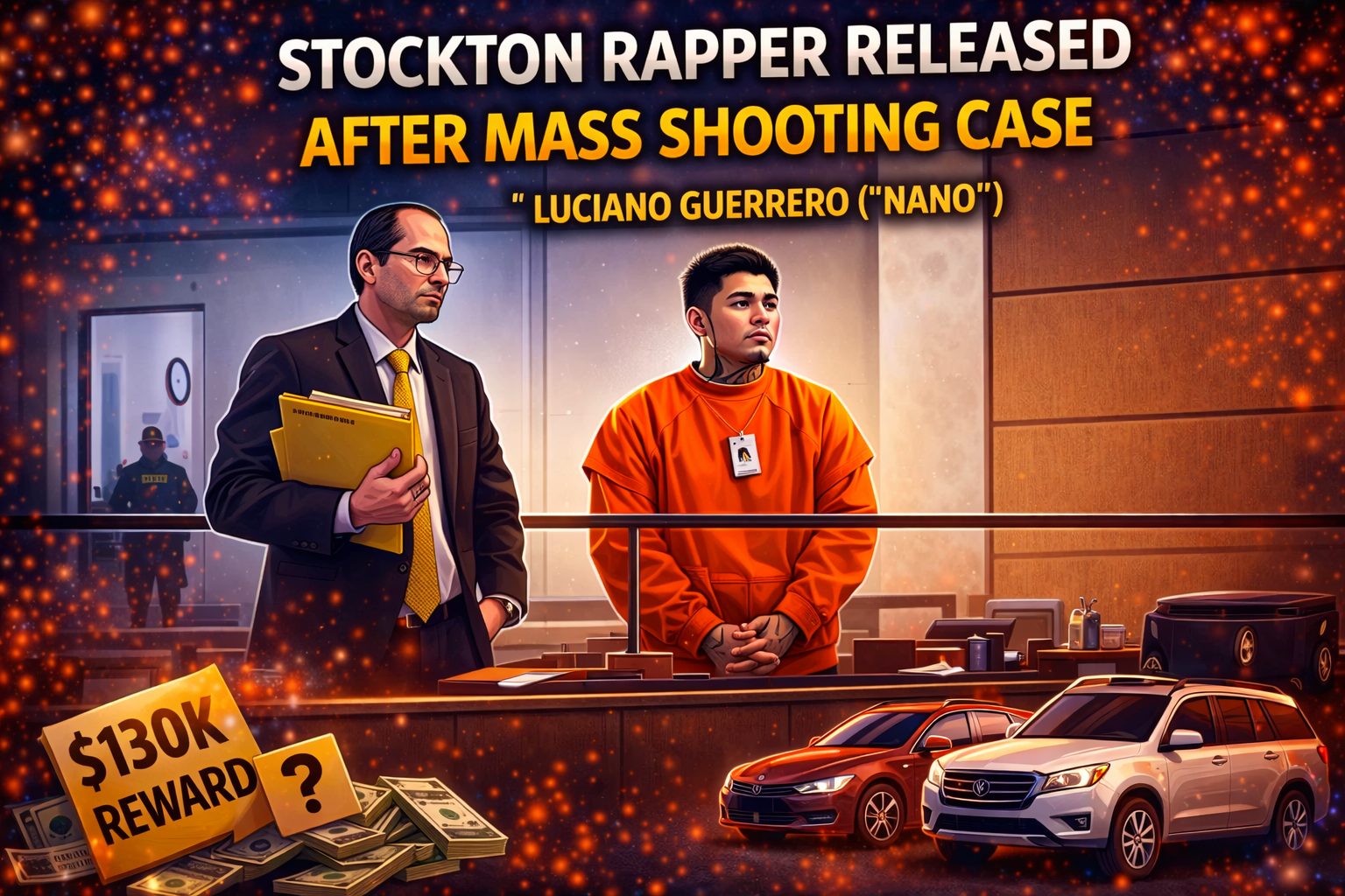 Graphic about Stockton rapper Luciano Guerrero being released after the deadly birthday party mass shooting case