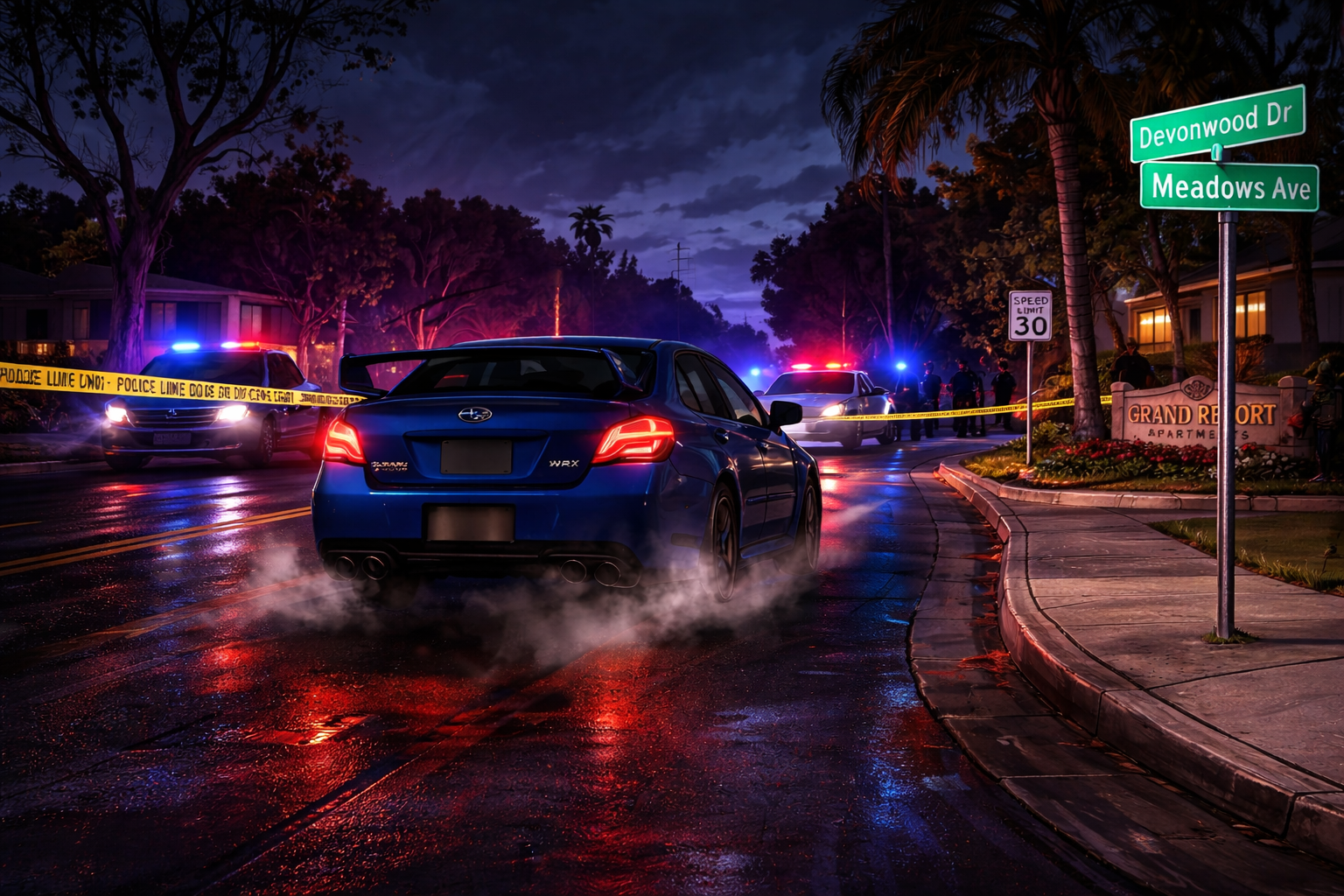 Police investigation scene near Grand Resort Apartments on Devonwood Drive in Merced after a deadly shooting.