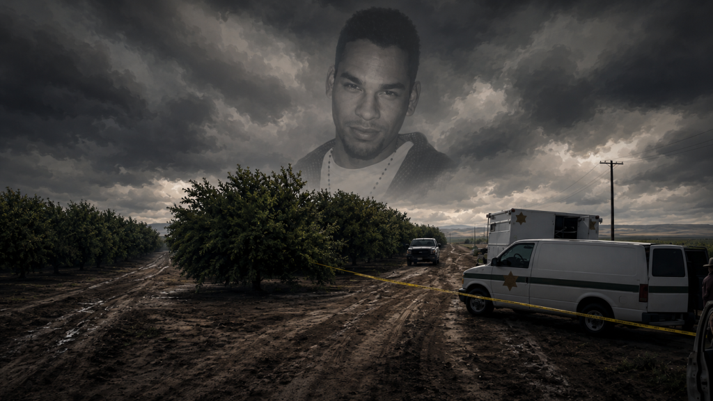 Portrait-style graphic of Jack Dupee with a dark rural orchard background near Firebaugh, representing the unsolved Fresno County cold case.
