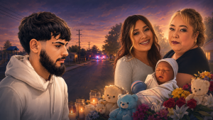 Memorial for Modesto triple homicide victims with candles, flowers and family photos