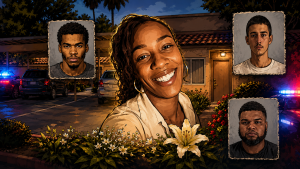 Latisha Logan murder case in Madera with police lights near North Granada Drive apartment complex