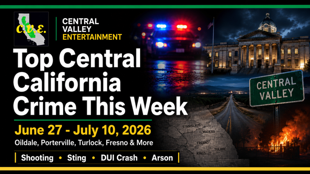 Central Valley crime news roundup covering Oildale shooting, Turlock sting, Merced County DUI crash, Del Rio shooting and Fresno arson