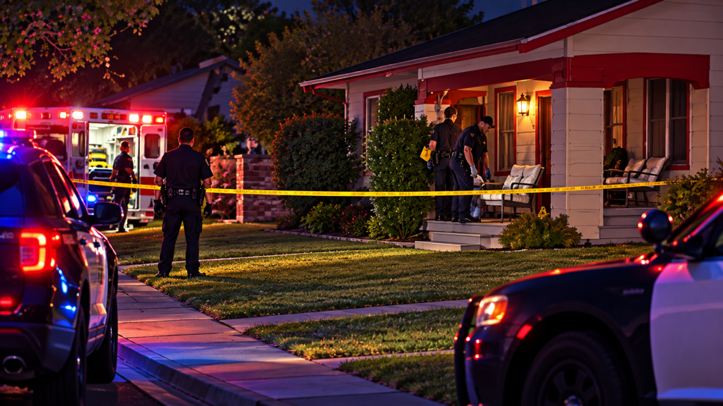 Illustration of an October 9, 2026 Fresno shooting investigation involving an off-duty ICE agent near Dudley Avenue and Broadway Street.